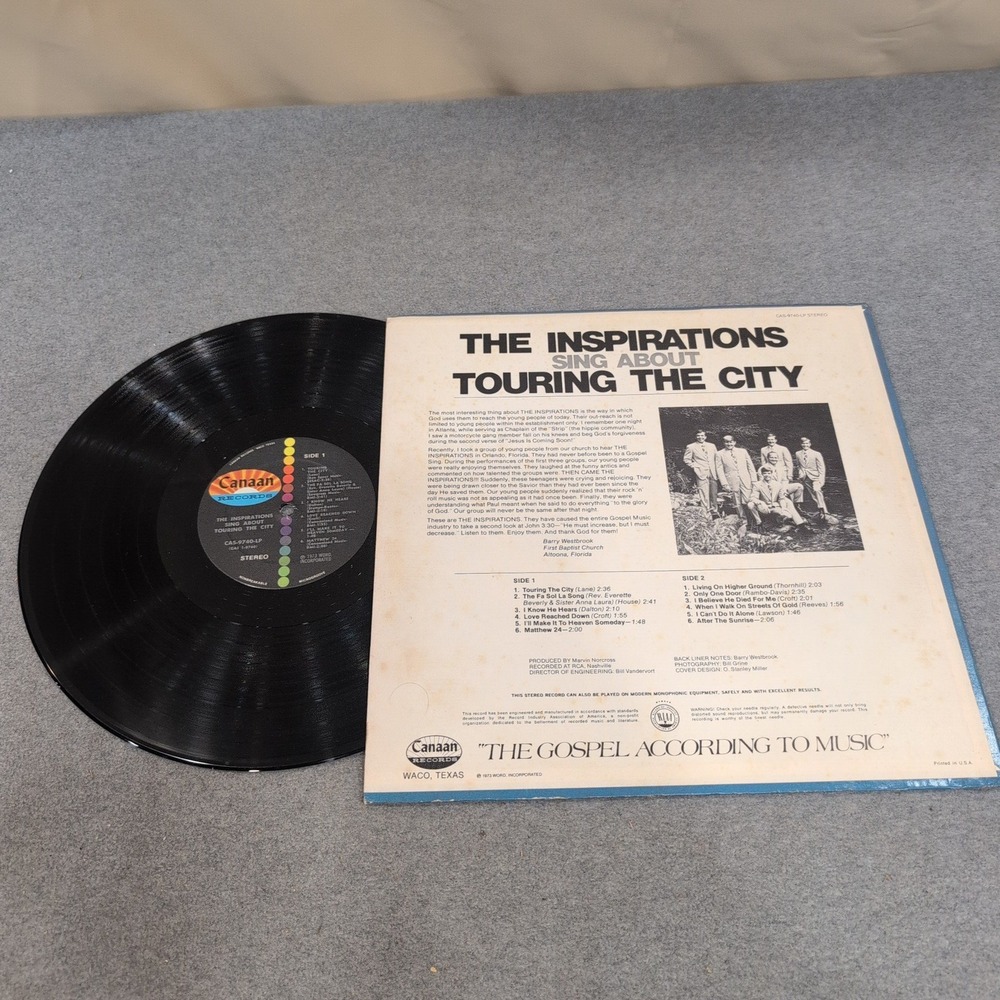 The Inspirations Sing About Touring The City Vinyl LP Canaan Records CAS-9740-LP - Picture 2 of 2